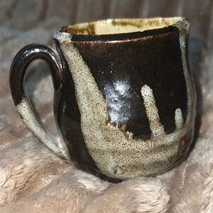 Handmade Ceramic Glazed Mug - Dark Brown & Cream Drip
